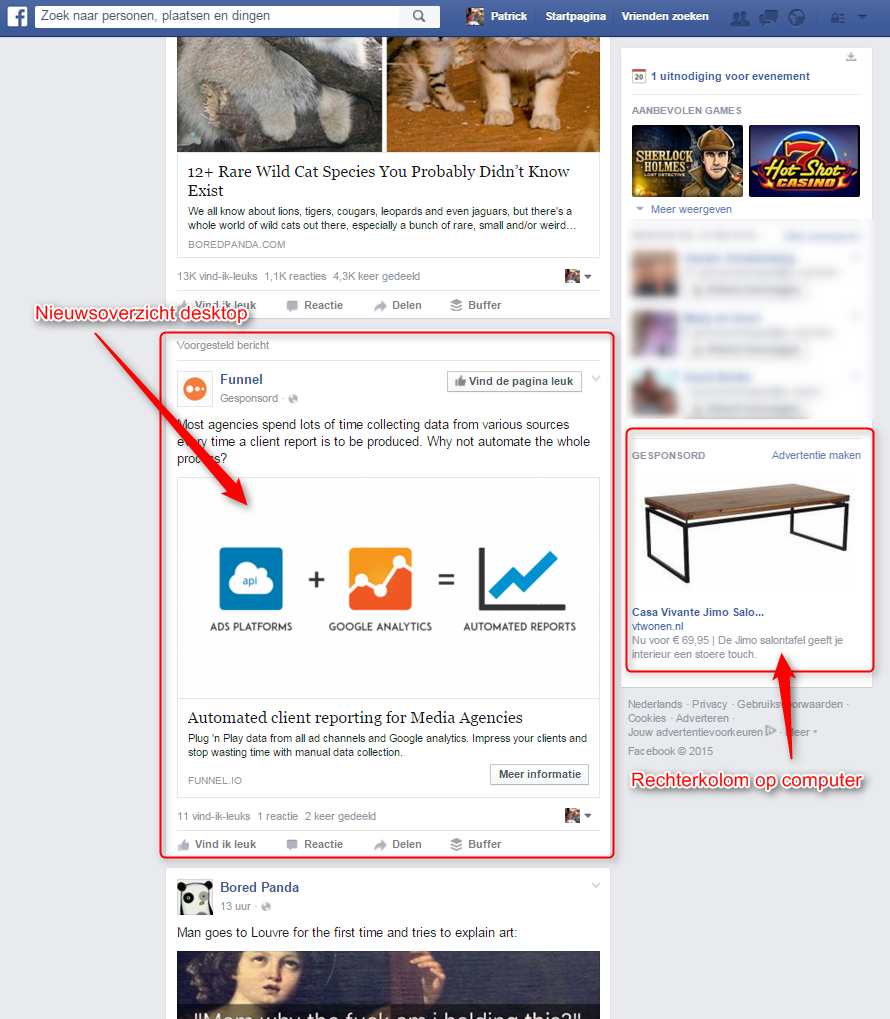 Nieuwsoverzicht desktop vs rechterkolom