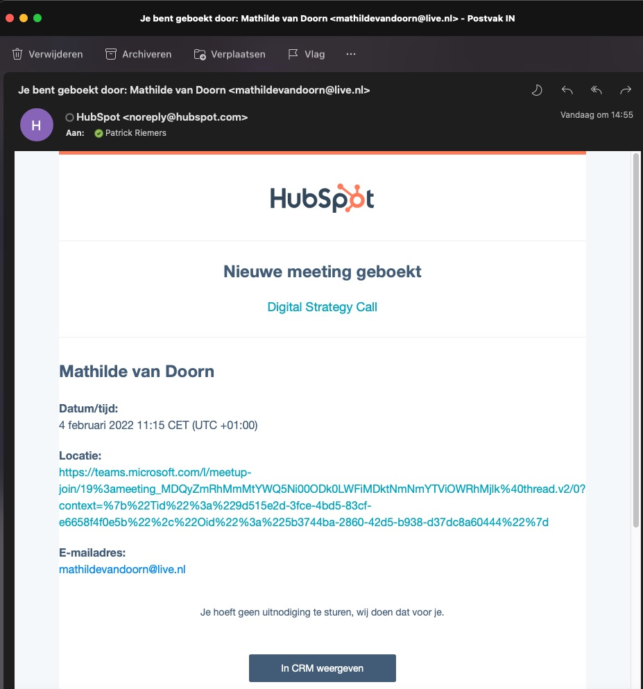 HubSpot nieuwe meeting